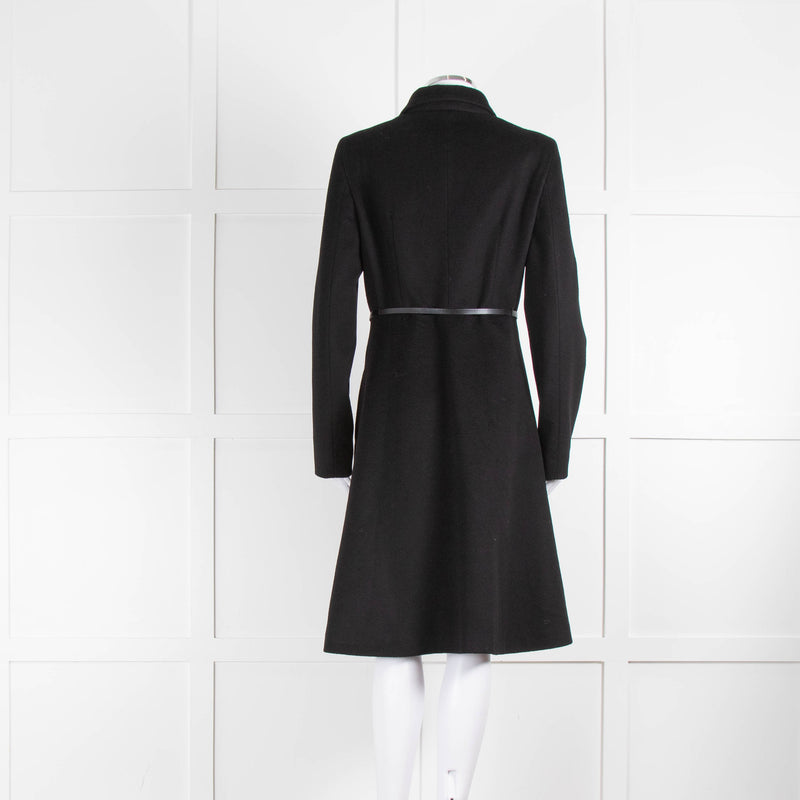 Max Mara Studio Black Wool Belted Fit And Flare Coat