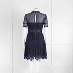 Self-Portrait Navy Blue Lace Short Sleeve Fitted Dress