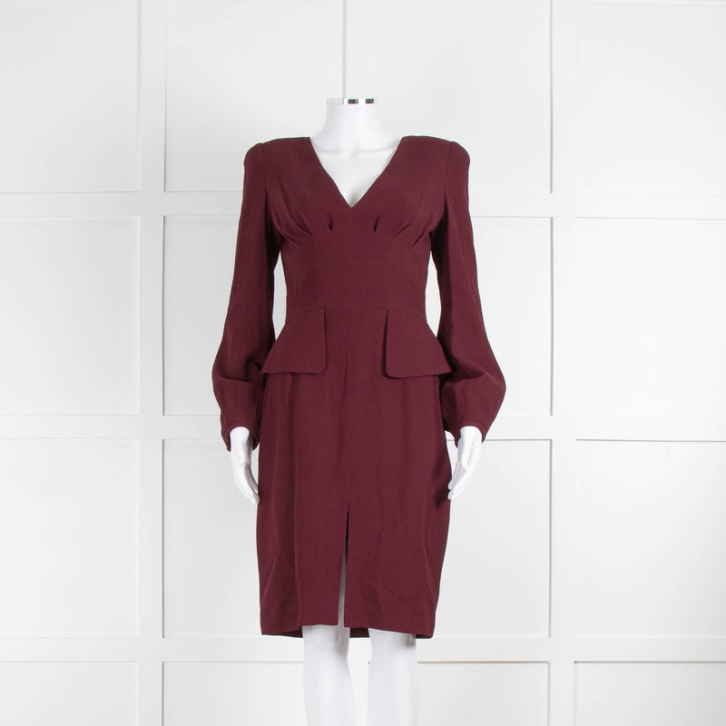 Alexander McQueen Burgundy Peplum Fitted Dress