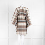 Weekend Max Mara Neutral Cream Brown Check Blanket Stitch Edged Cape