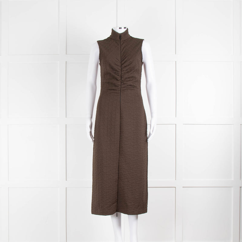 Stine Goya Brown Sleeveless Zip Front Midi Dress