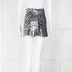 Halpern Silver Black Sequinned Zebra Mini Skirt