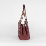 Chanel Wine Red Quilted Patent Leather CC Eyelet Tote Bag