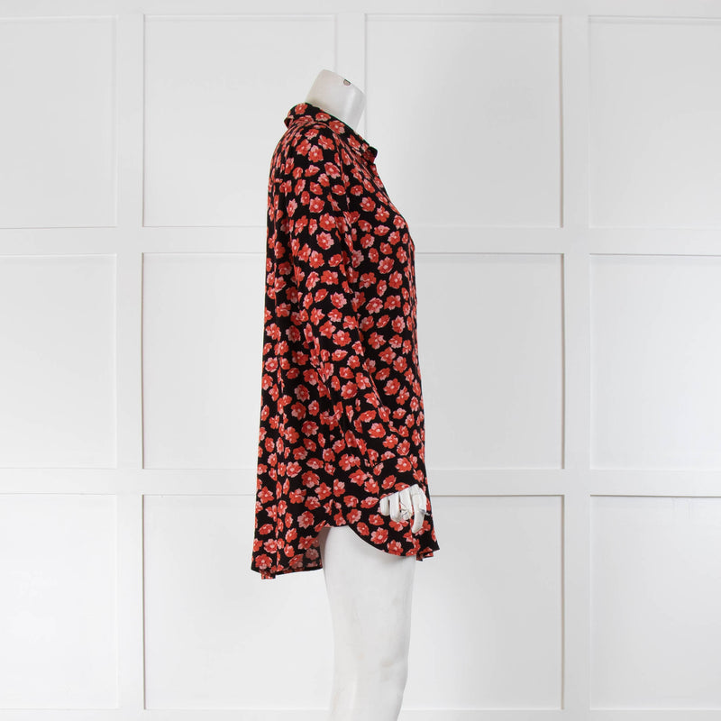 Ganni Black with Red Flowers Shirt