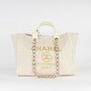 Chanel Cream Gold Deauville Tweed Medium Tote Bag