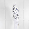 Self-Portrait White Navy Flower Sequin Asymmetric Wrap Top