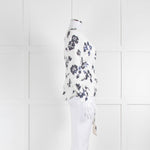 Self-Portrait White Navy Flower Sequin Asymmetric Wrap Top