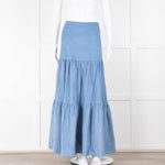 Ridley Blue Corduroy Tiered Maxi Skirt