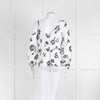 Self-Portrait White Navy Flower Sequin Asymmetric Wrap Top