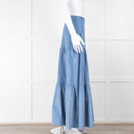 Ridley Blue Corduroy Tiered Maxi Skirt