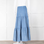 Ridley Blue Corduroy Tiered Maxi Skirt