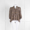 Ba&sh Black Brown Silver Lurex Tie Neck Top