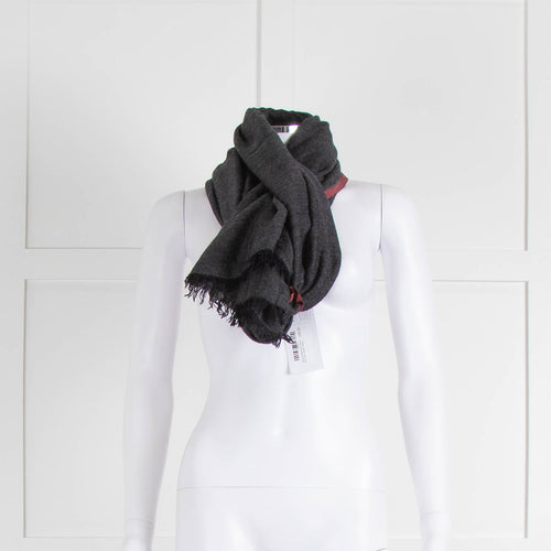 Mercy Delta Dark Grey Red Trim Scarf