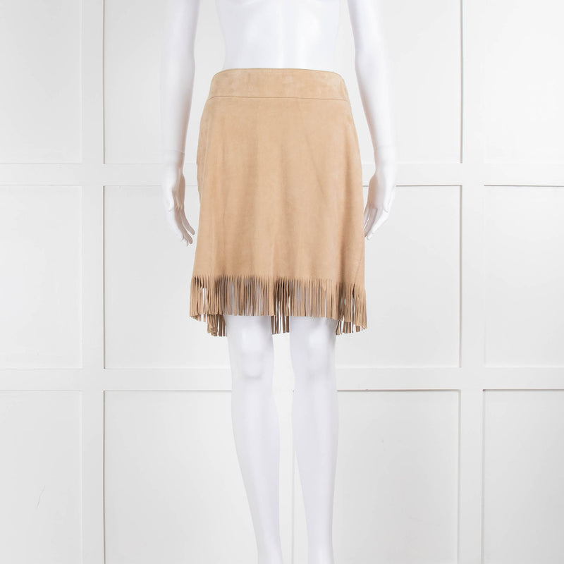 Dolce & Gabbana Neutral Suede Fringe Hem Mini Skirt