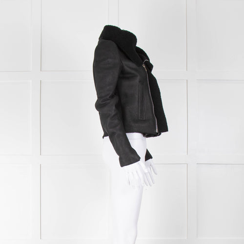 Rick Owens Black Lamb Shearling Biker Jacket