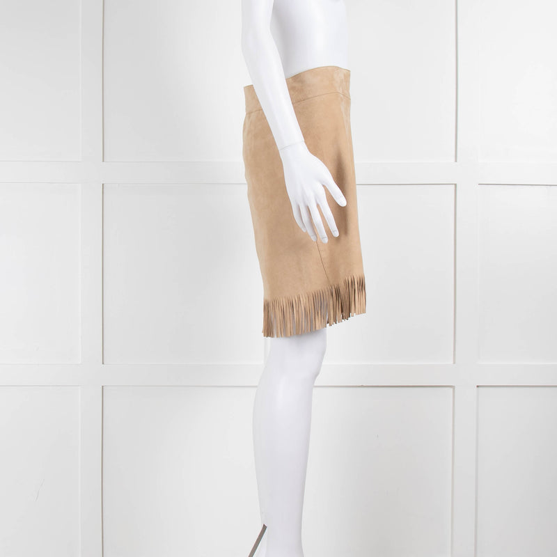 Dolce & Gabbana Neutral Suede Fringe Hem Mini Skirt