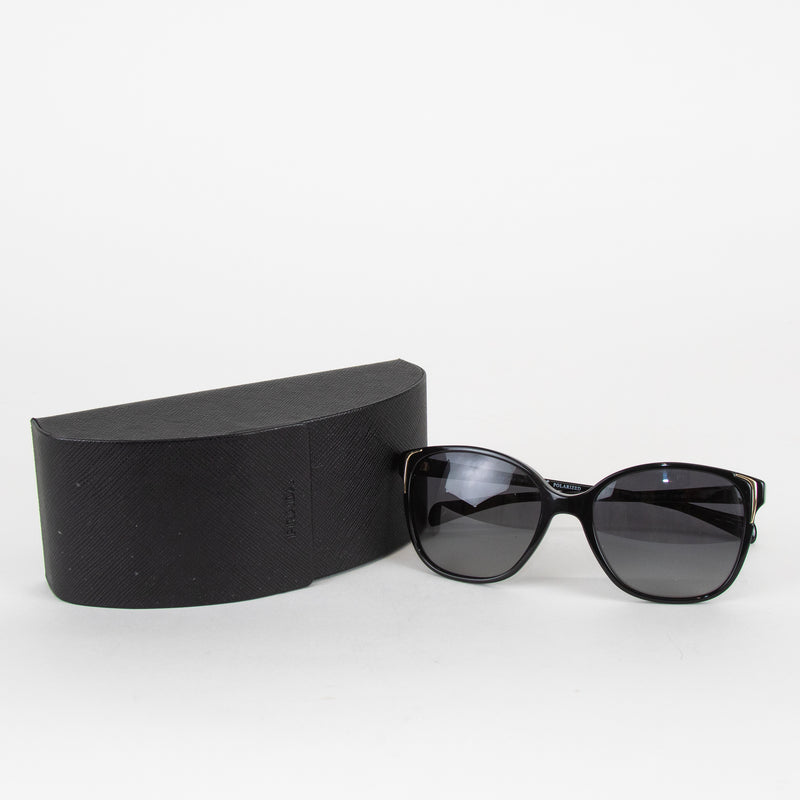 Prada Black Frame Sunglasses with Gold Corner Detail