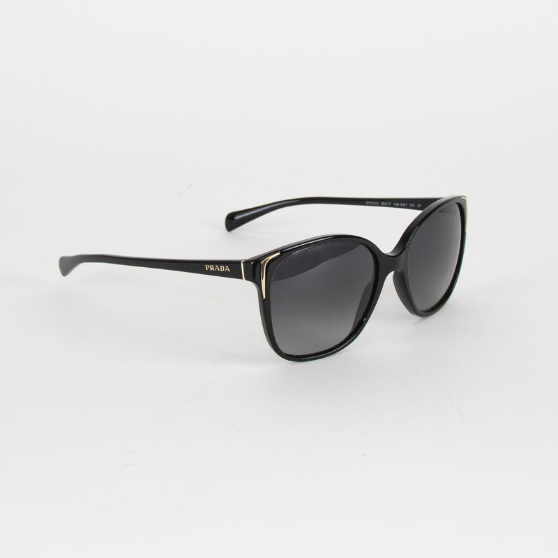 Prada Black Frame Sunglasses with Gold Corner Detail