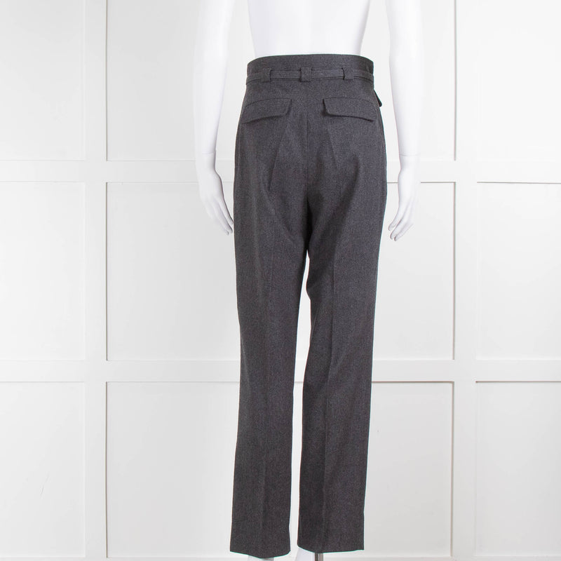 A.P.C Grey Wool Belted High Waisted Trousers