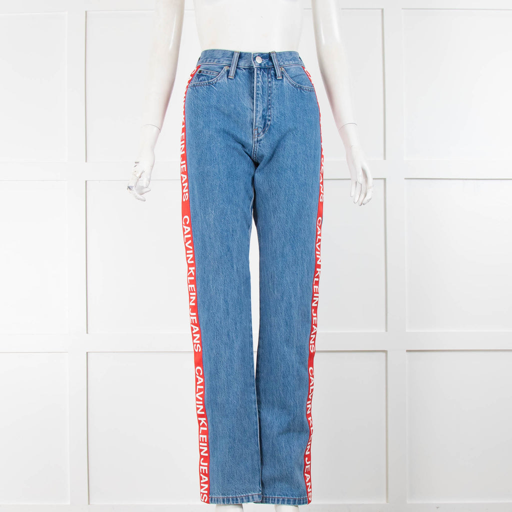 Calvin klein logo stripe jeans hotsell