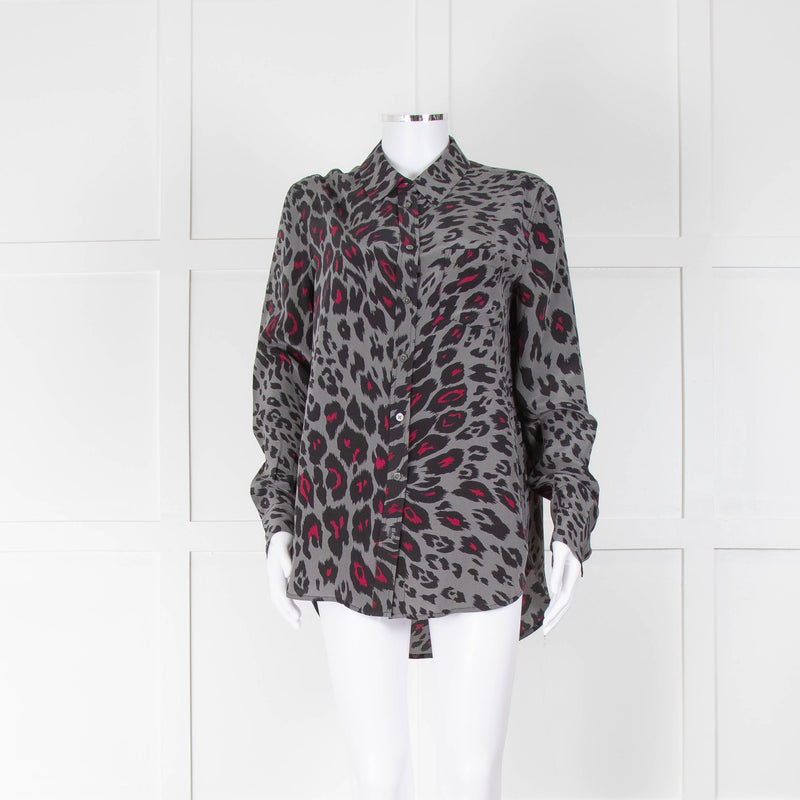 Equipment Grey & Pink Animal Print Silk Blouse