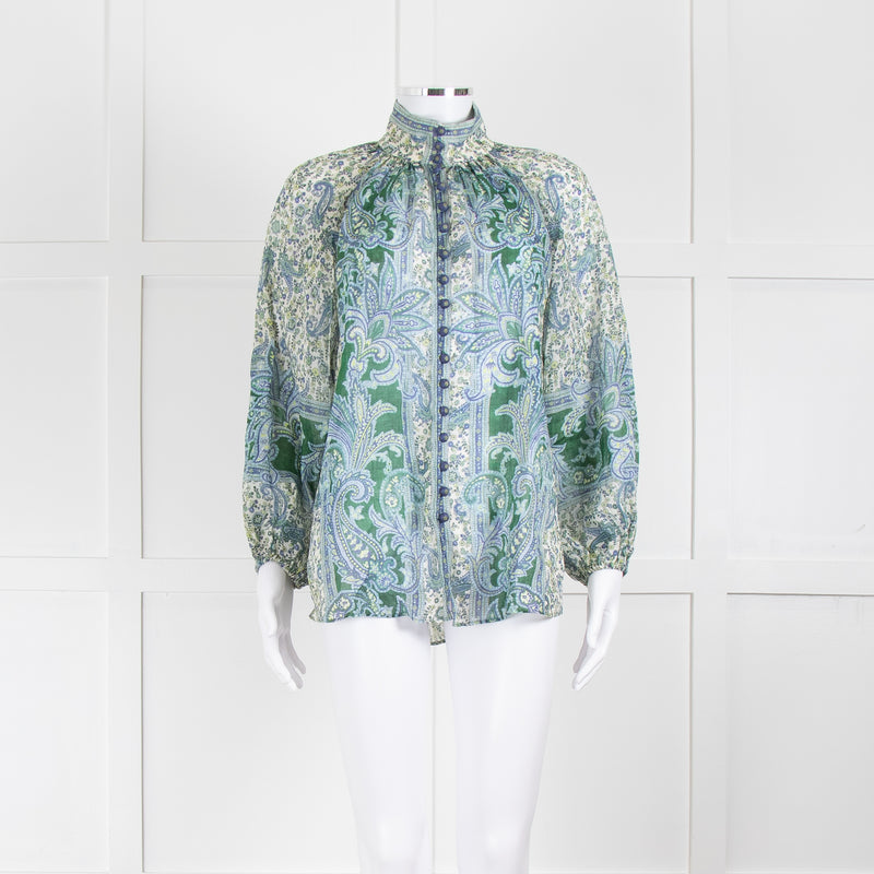 Zimmermann Blue and Green Paisley High Neck