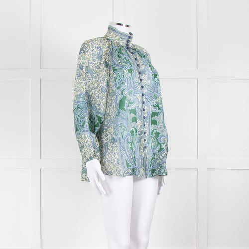 Zimmermann Blue and Green Paisley High Neck