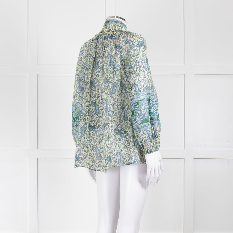 Zimmermann Blue and Green Paisley High Neck