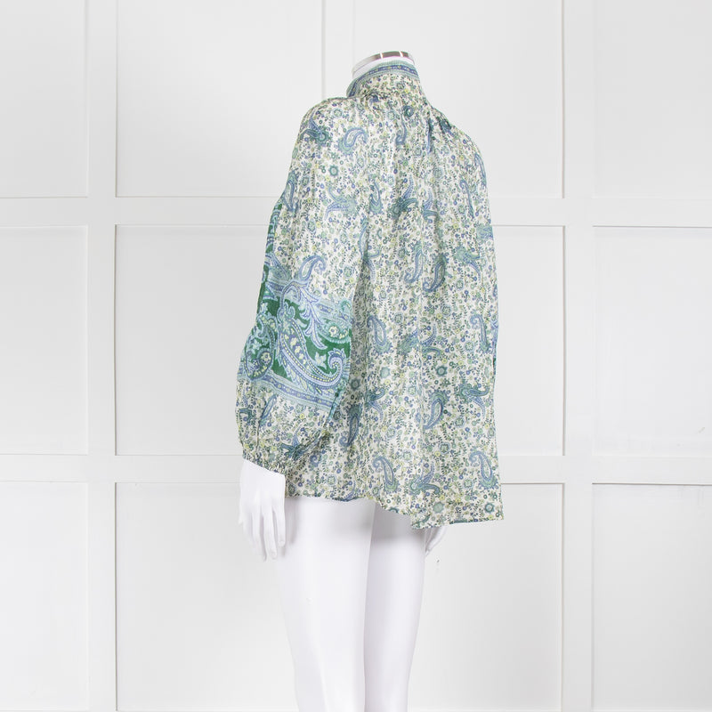 Zimmermann Blue and Green Paisley High Neck