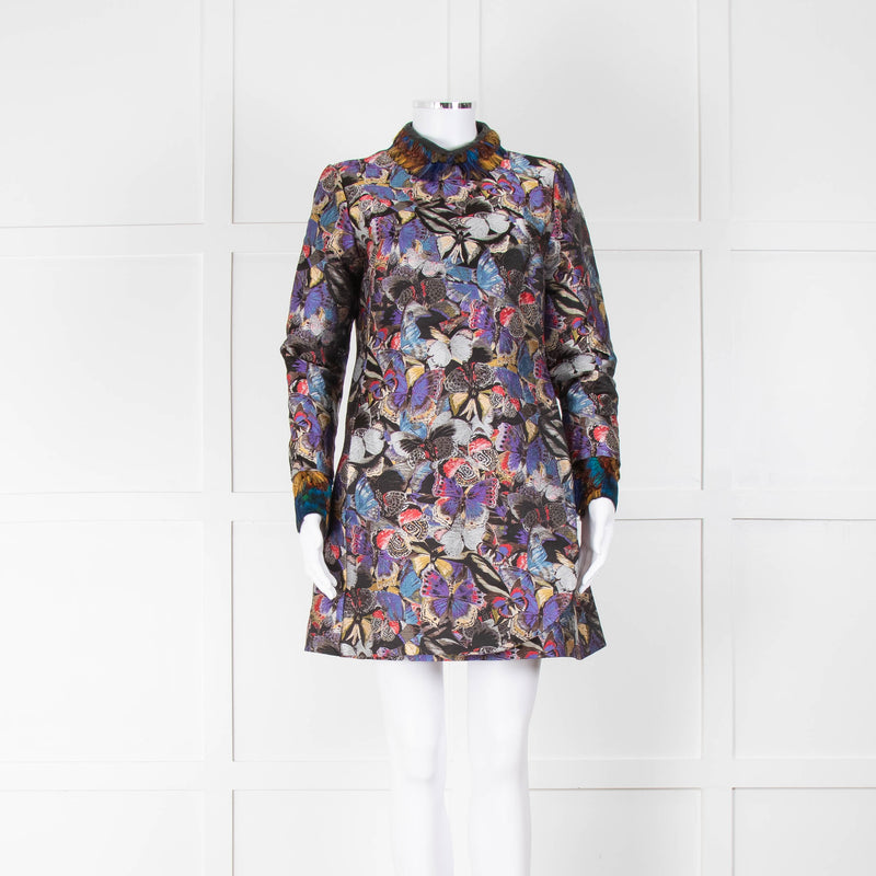 Valentino Multicolour Butterfly Print Brocade Dress