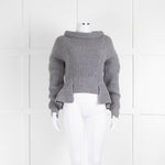 Alexander McQueen Grey Rib Knit Peplum Jumper