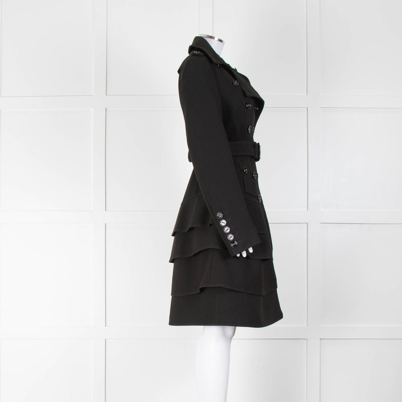 Burberry Black Gaberdine With Frill Hem Trench Coat