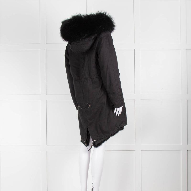 Popski London Black Parka With Detachable Fur Lining