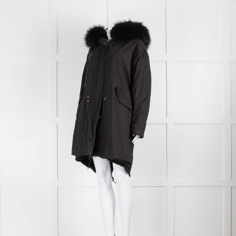 Popski London Black Parka With Detachable Fur Lining