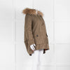 Popski London Khaki Parka With Detachable Lining And Fur Trim Hood