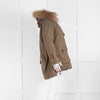 Popski London Khaki Parka With Detachable Lining And Fur Trim Hood