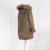 Popski London Khaki Parka With Detachable Lining And Fur Trim Hood