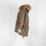 Popski London Khaki Parka With Detachable Lining And Fur Trim Hood