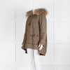 Popski London Khaki Parka With Detachable Lining And Fur Trim Hood