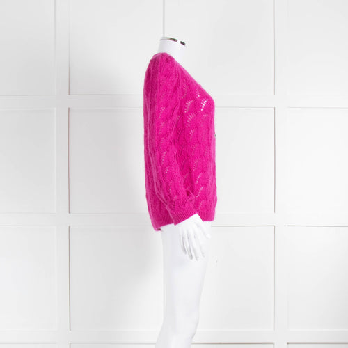 WYSE Fuschia Mohair Crochet Cardigan with Jewelled Buttons