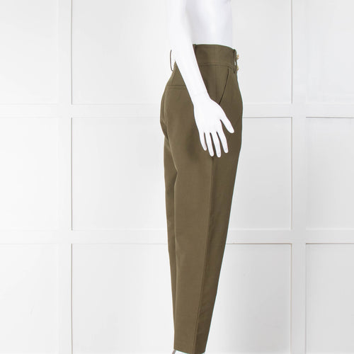 Derek Lam 10 Crosby Khaki Pleated Trousers With Gold Buttons