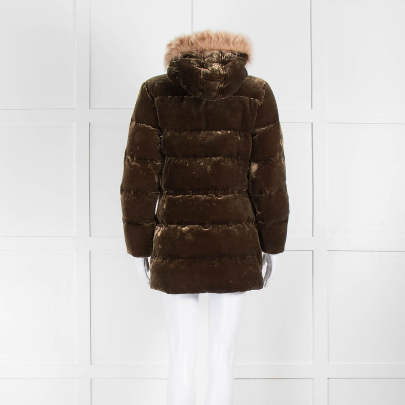 Ralph Lauren Brown Velvet Puffa Jacket With Faux Fur Detachable Trim