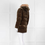 Ralph Lauren Brown Velvet Puffa Jacket With Faux Fur Detachable Trim