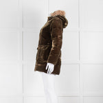 Ralph Lauren Brown Velvet Puffa Jacket With Faux Fur Detachable Trim