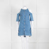 Maje Pale Blue Denim Dress With Frayed Cold Shoulders