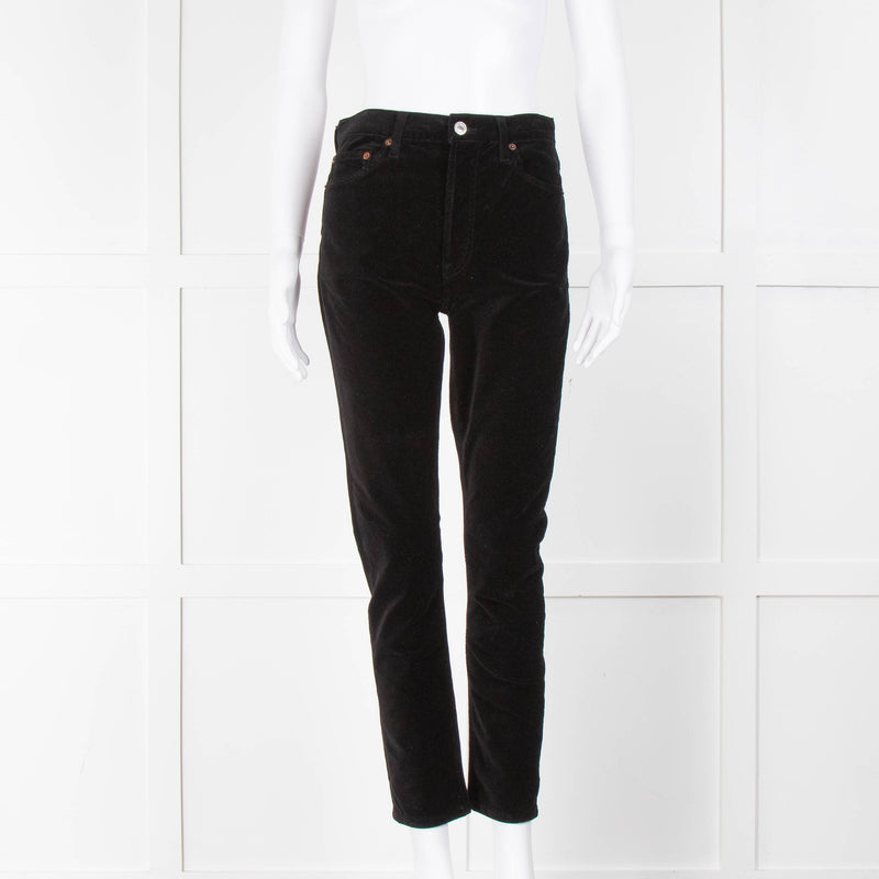 Re/Done Black Velvet Stretch Trousers