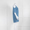 Maje Pale Blue Denim Dress With Frayed Cold Shoulders