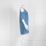 Maje Pale Blue Denim Dress With Frayed Cold Shoulders