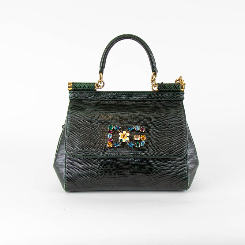 Dolce & Gabbana Green Sicily Bag in Iguana-Embossed Calfskin