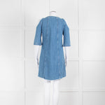 Maje Pale Blue Denim Dress With Frayed Cold Shoulders